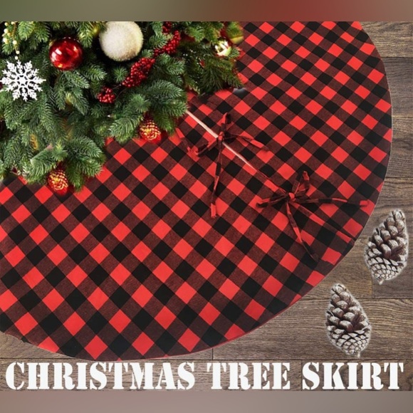 Buffalo Plaid Christmas Tree Skirt Traditional Buffalo Plaid Red & Black 48” NEW - Picture 2 of 6